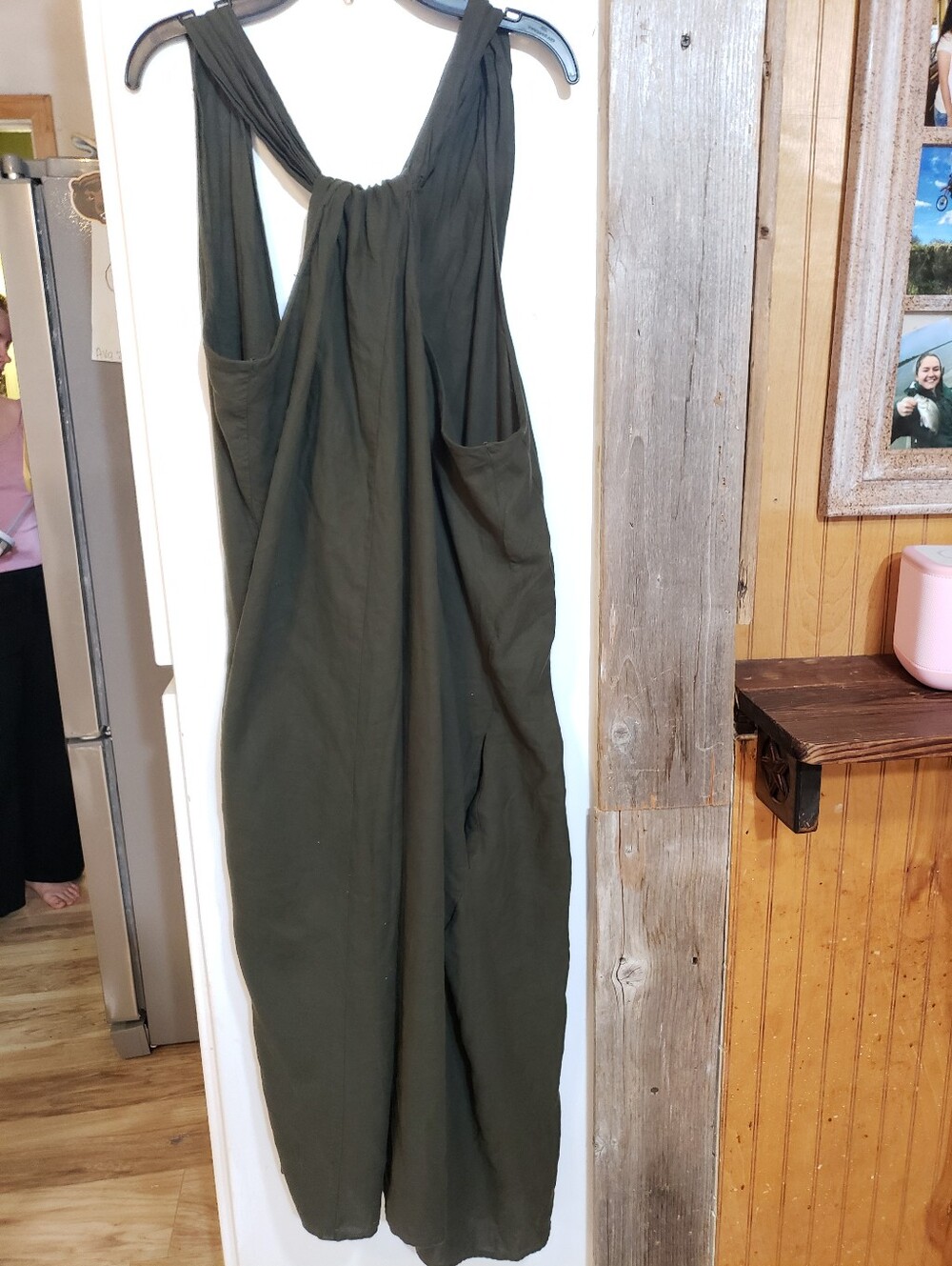 Vince Forest Dark Green Twist Front Halter Dress Cotton Flowy Oversized Med